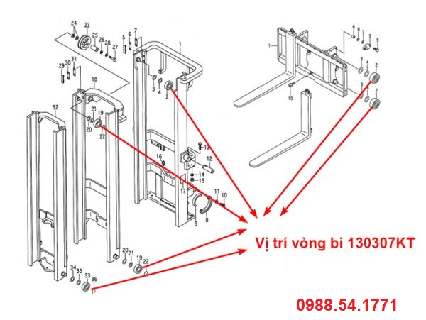 Vị trí vòng bi khung nâng 130307KT