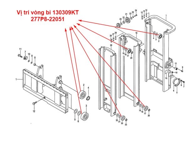 Vị trí vòng bi 130309KT, bạc đạn 277P8-22051