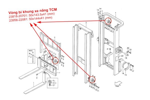 Vòng bi, bạc đạn khung nâng 23818-20702, 23958-22081 (310K)