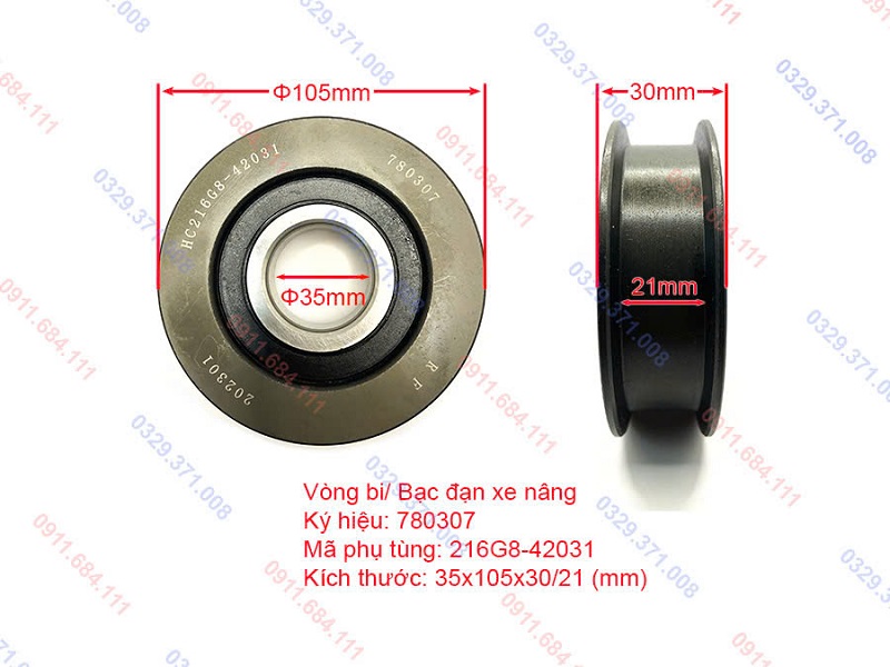 Kích thước vòng bi xích nâng 780307 xe nâng 1-1.8 tấn