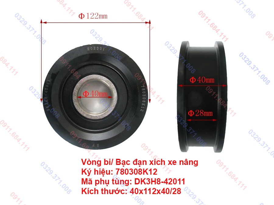 Kích thước vòng bi xích 780308K12 (DK3H8-42011)