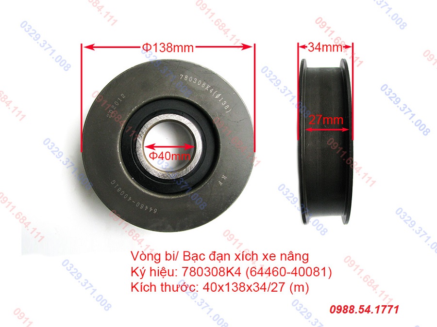 Kích thước Bạc đạn xích xe nâng 780308K4 (64460-40081G)