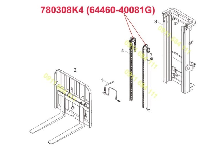 Vị trí lắp đặt vòng bi xích xe nâng 780308K4 