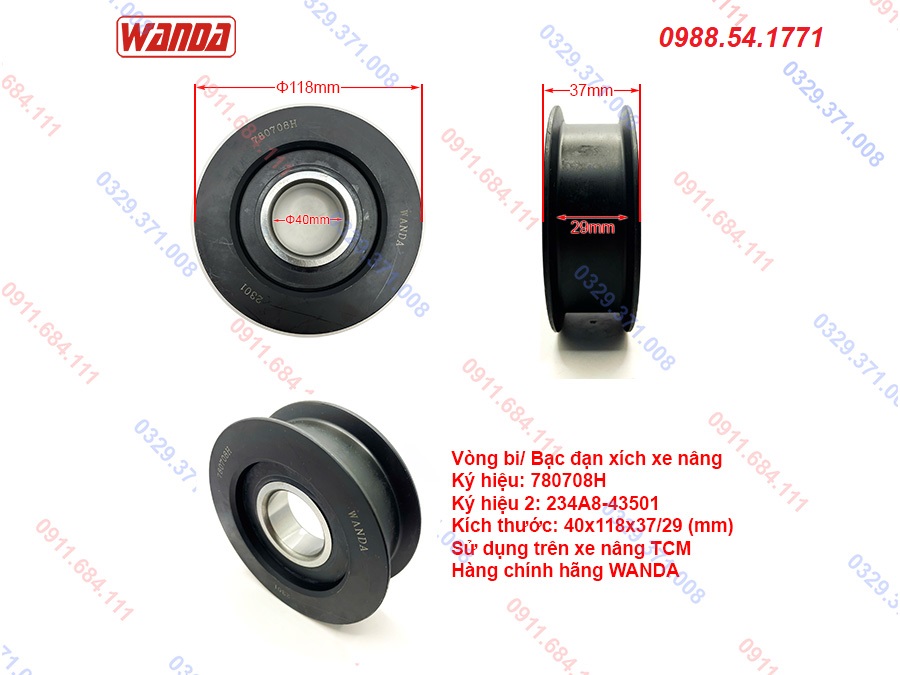 Bạc đạn xích xe nâng 780708H (234A8-43501) Wanda