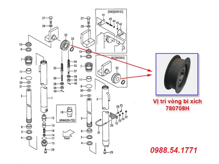 Vị trí vòng bi xích xe nâng 780708H