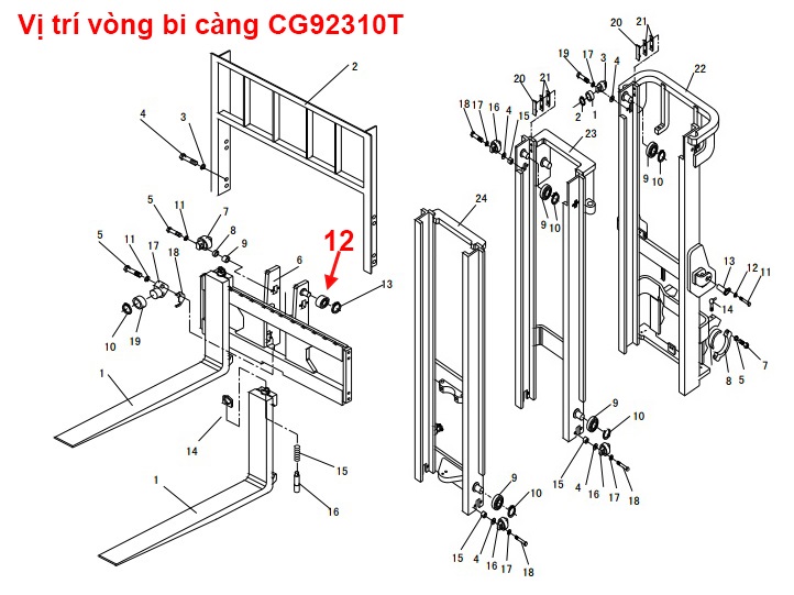 Vị trí vòng bi càng nâng CG92310T (D01D8-00301)