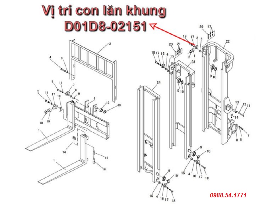 Vị trí con lăn khung nâng D01D8-22151