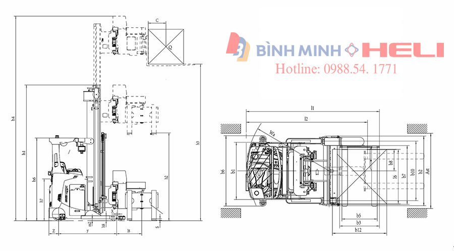 Thông số kỹ thuật xe nâng VNA 3 chiều Heli OPD15Z