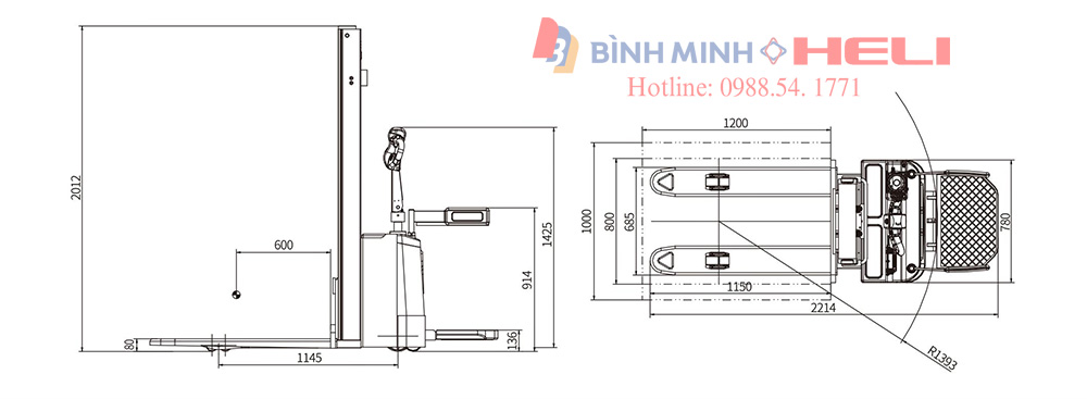 Thông số kỹ thuật xe nâng điện đứng lái Heli CDD16/20-TF